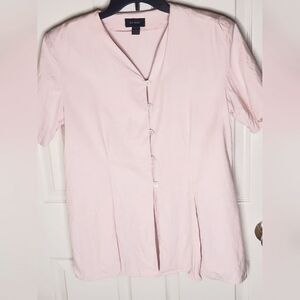 Silk House L 100% SILK Pink  Shrtslv Split Hem Buttons Up Women TopBlouse Shirt